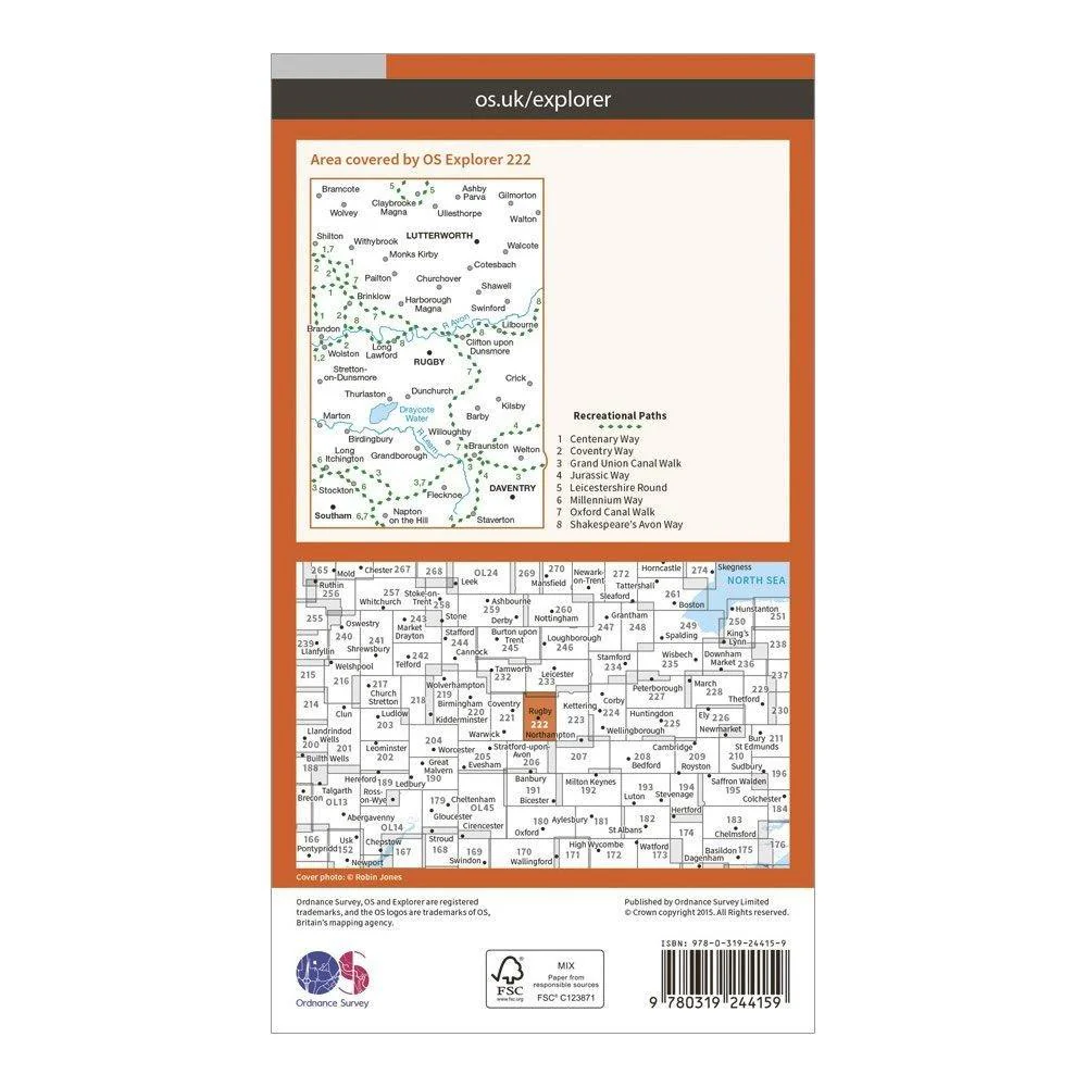 Explorer 222 Rugby, Daventry, Southam & Lutterworth Map With Digital Version - Image 2