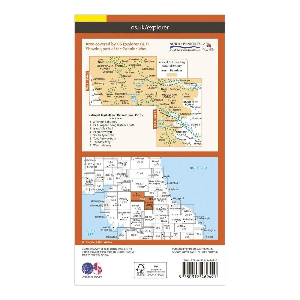 Explorer Active OL 31 North Pennines - Teesdale & Weardale Map - Image 2