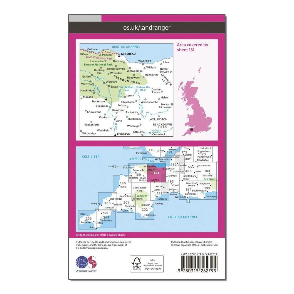 Landranger 181 Minehead & Brendon Hills, Dulverton & Tiverton Map With Digital Version - Image 2