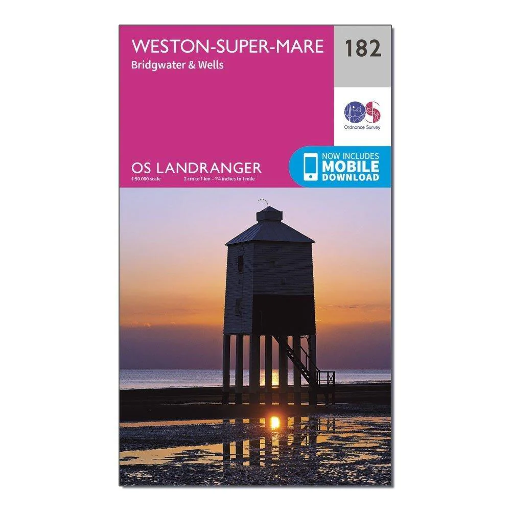 Landranger 182 WestonsuperMare Bridgwater  Wells Map With Digital Version