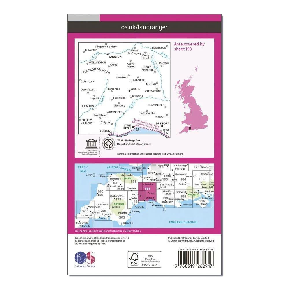 Landranger 193 Taunton & Lyme Regis, Chard & Bridport Map With Digital Vers - Image 2