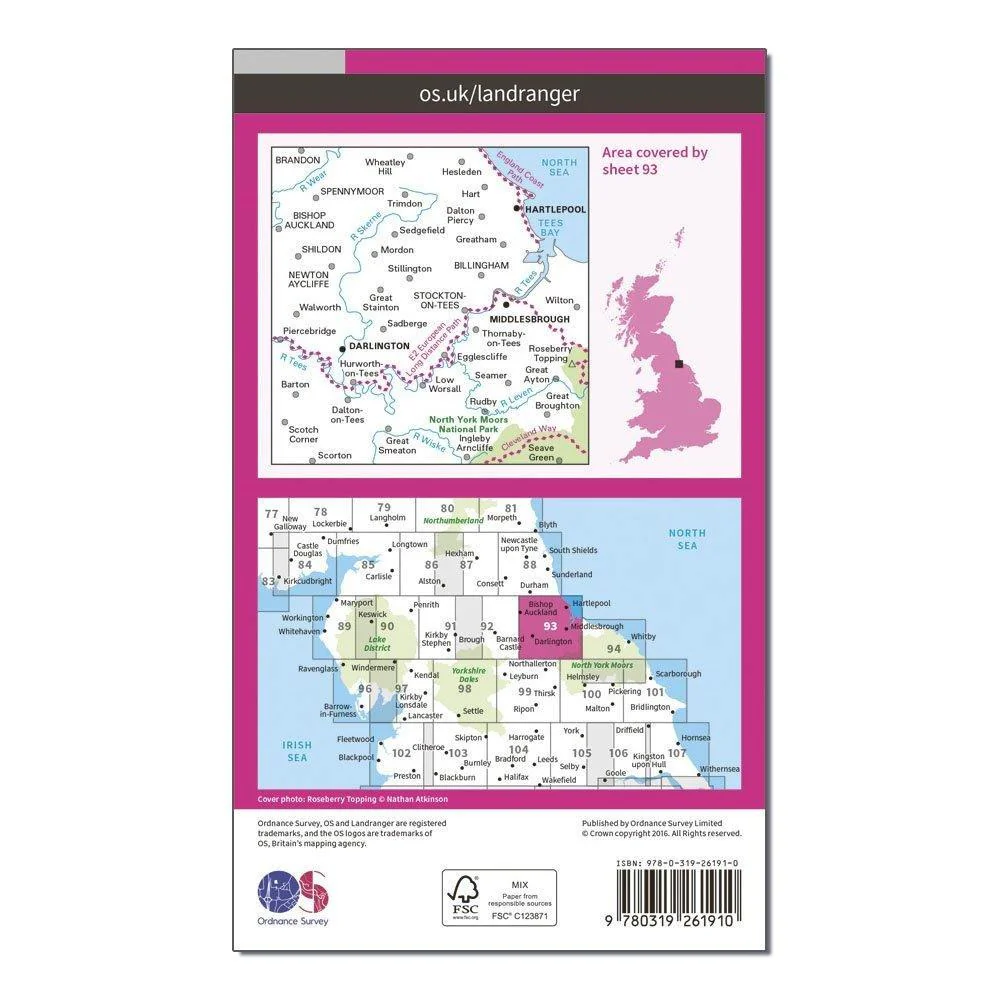 Landranger 93 Middlesbrough, Darlington & Hartlepool Map With Digital Version - Image 2