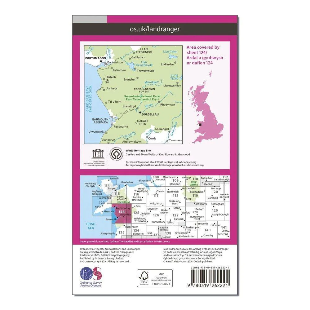 OS Landranger 124 Porthmadog Dolgellau Map - Image 2