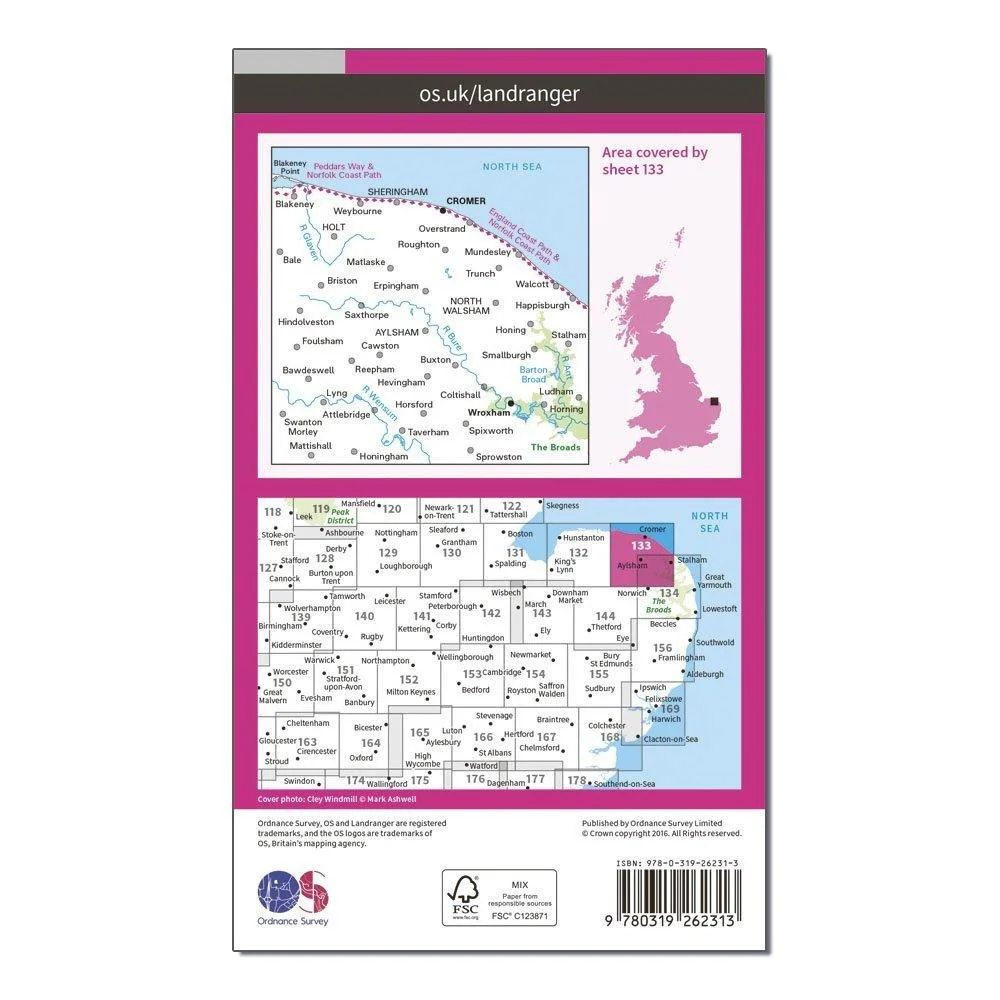 OS Landranger 133 North East Norfolk, Cromer & Wroxham Map - Image 2