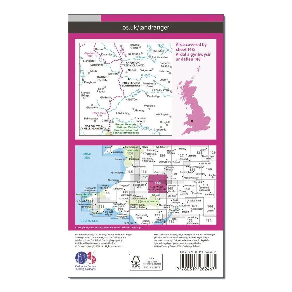 OS Landranger 148 Presteigne & Hay-on-Wye / Llanandras a'r Gelli Gandryll Map - Image 2